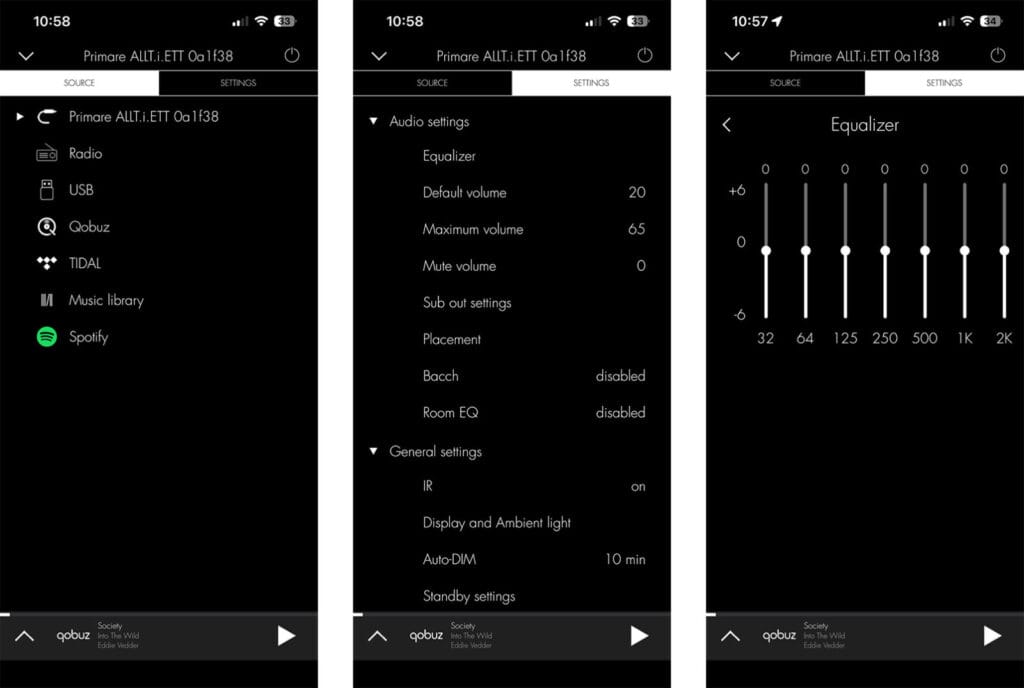 Primare Allt-i-Ett app settings