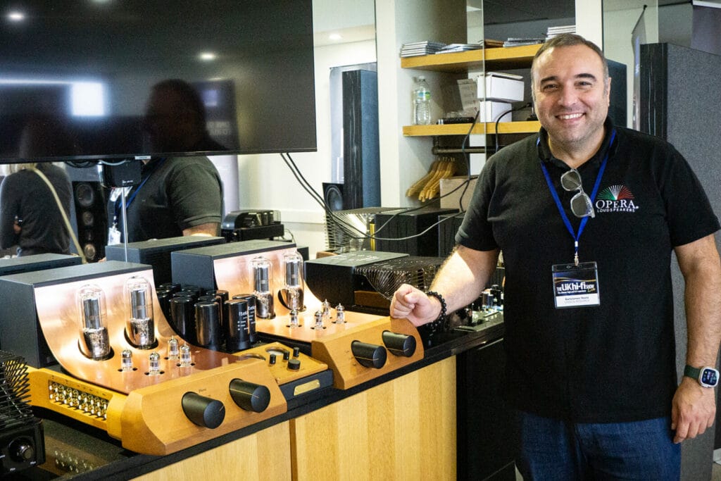 Bartolomeo Nasta of Unison Research with 25th Anniversary Absolute 845 dual mono integrated amp