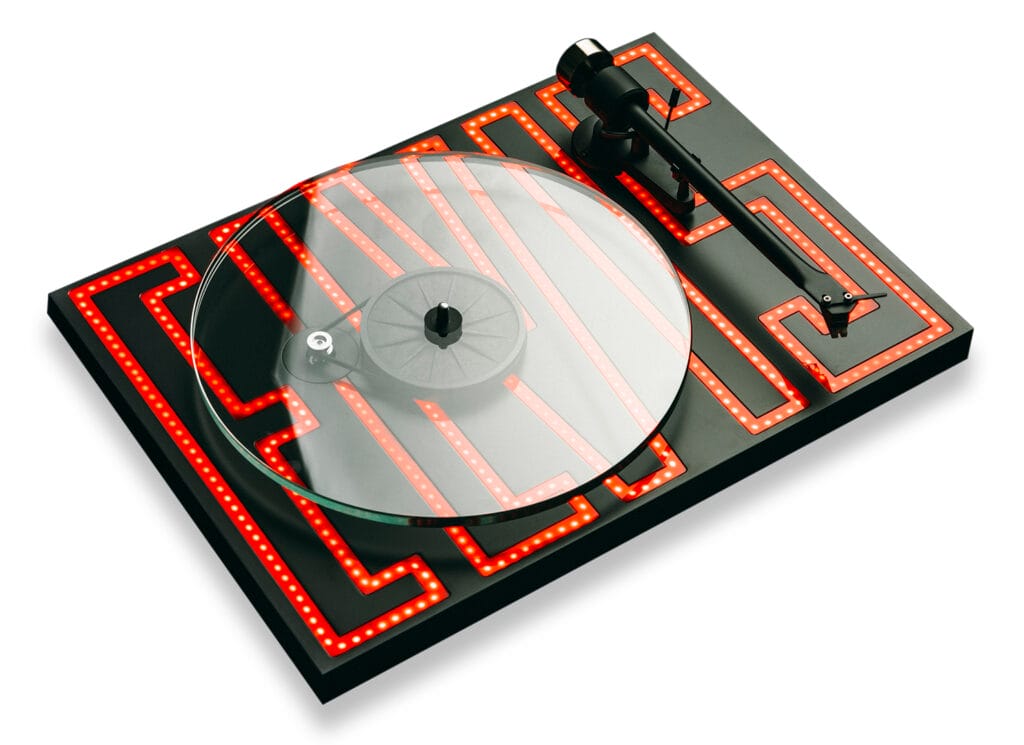 Elvis branded turntable on white background