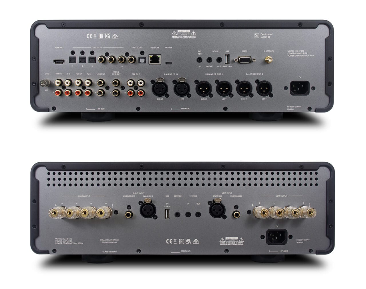 Rotel Michi Prestige pre and power amps rear panel